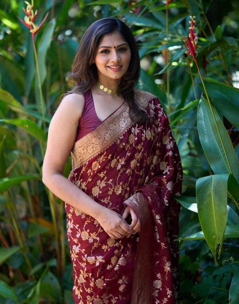 Maroon Banarasi Silk Saree | Sudathi