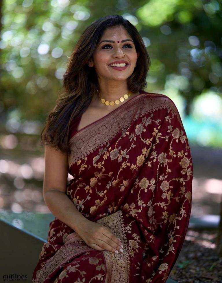 Maroon Banarasi Silk Saree | Sudathi