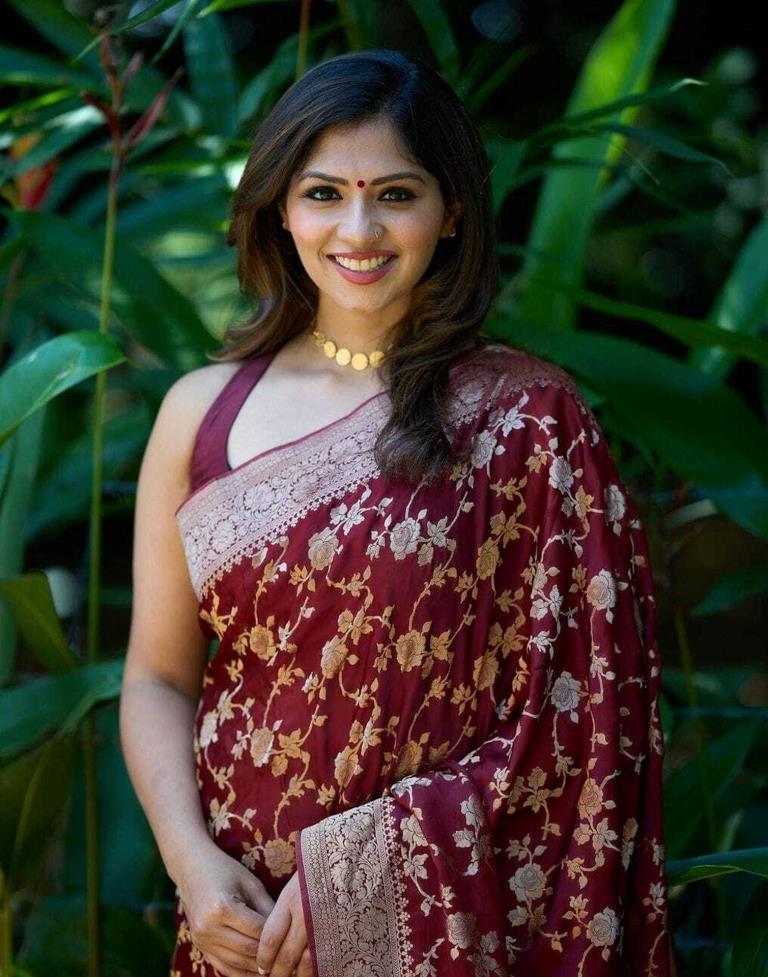 Maroon Banarasi Silk Saree | Sudathi