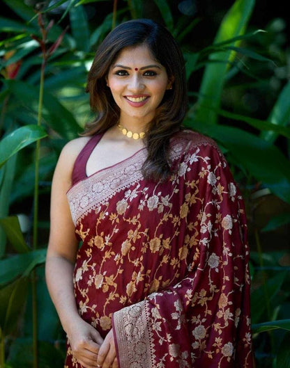 Maroon Banarasi Silk Saree | Sudathi