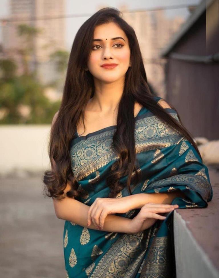 Peacock Blue Banarasi Silk Saree | Sudathi