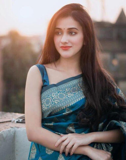 Peacock Blue Banarasi Silk Saree | Sudathi