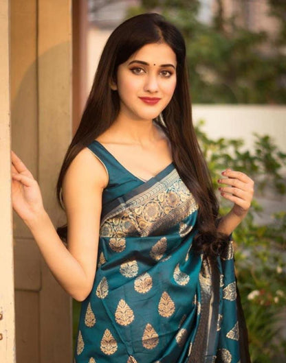 Peacock Blue Banarasi Silk Saree | Sudathi
