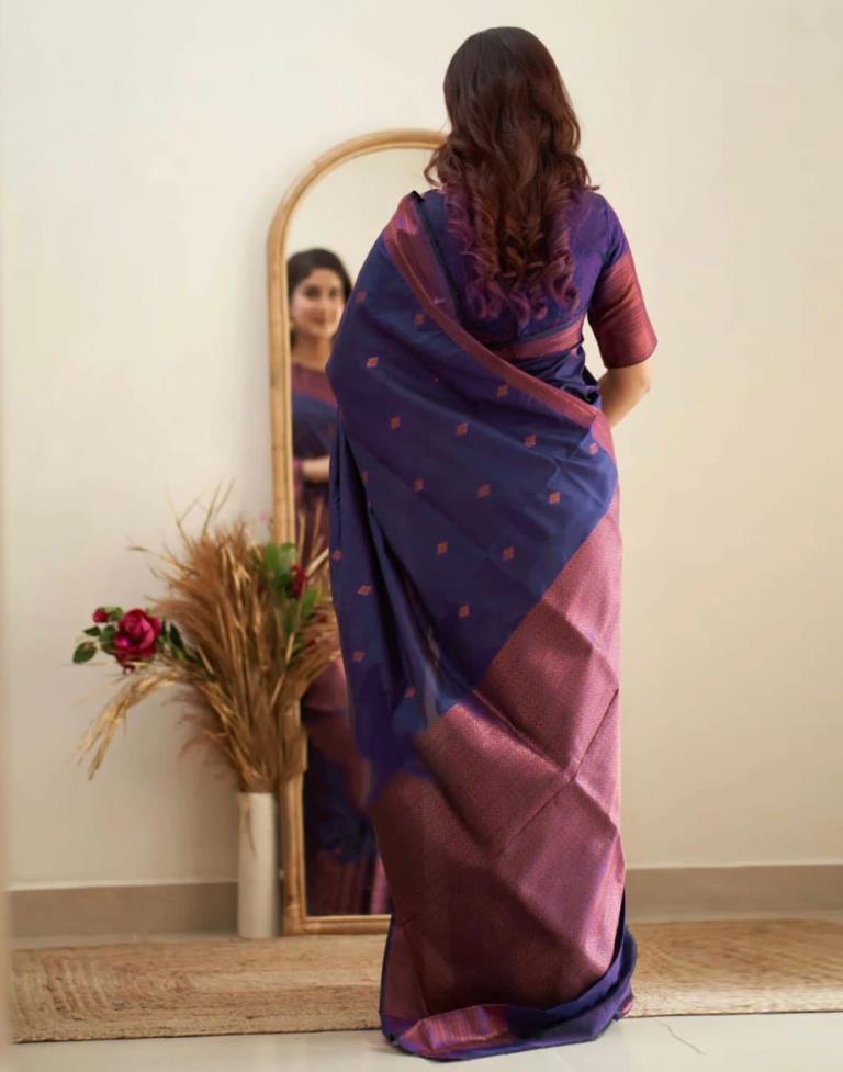 Navy Blue Banarasi Silk Saree | Sudathi