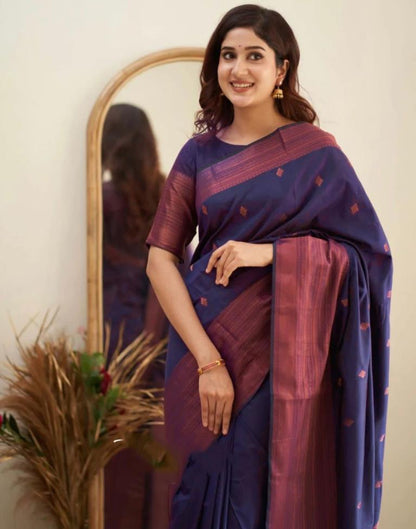 Navy Blue Banarasi Silk Saree | Sudathi
