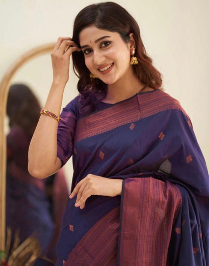 Navy Blue Banarasi Silk Saree | Sudathi