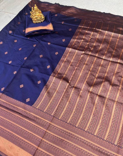 Navy Blue Banarasi Silk Saree | Sudathi