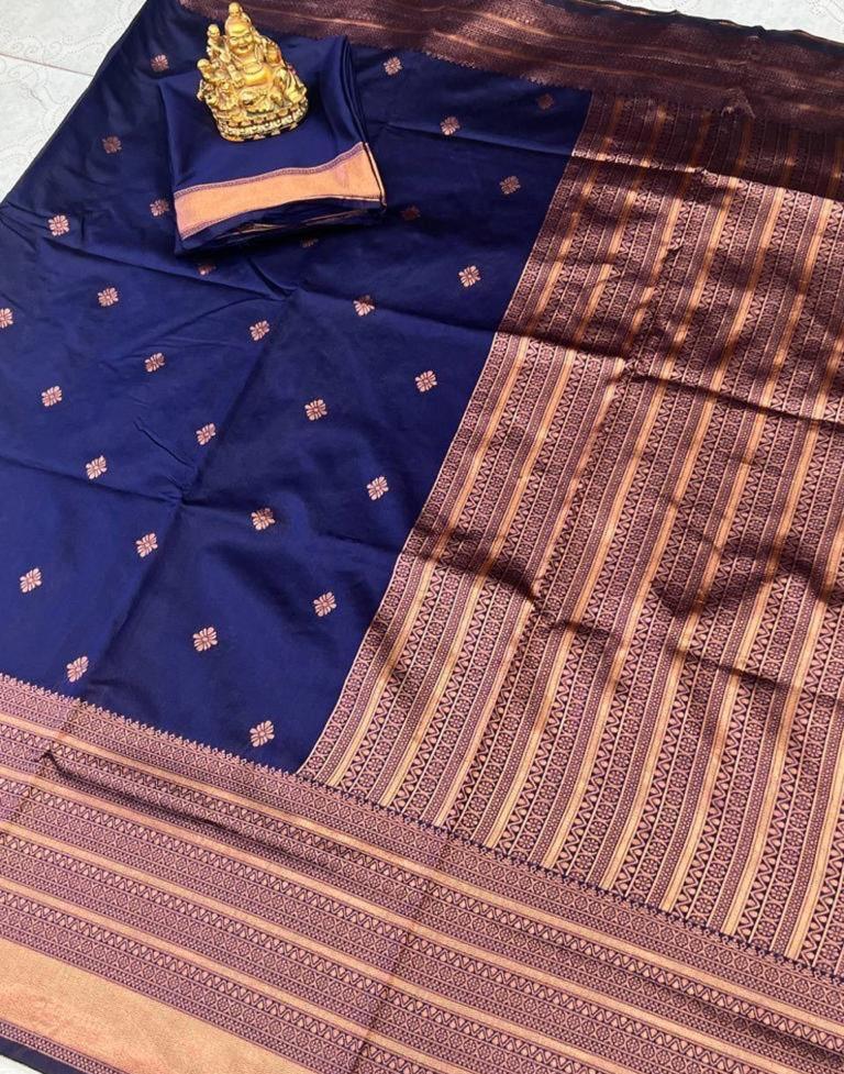 Navy Blue Banarasi Silk Saree | Sudathi