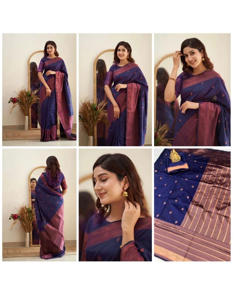 Navy Blue Banarasi Silk Saree | Sudathi