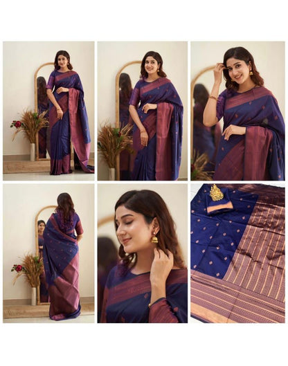 Navy Blue Banarasi Silk Saree | Sudathi