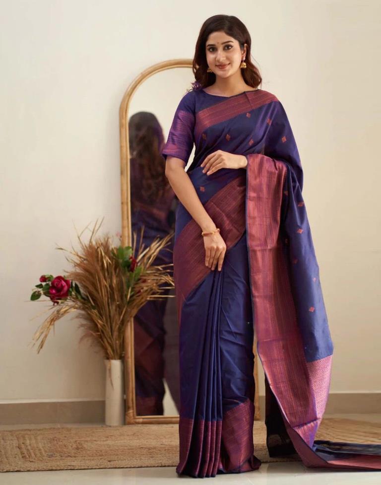 Navy Blue Banarasi Silk Saree | Sudathi