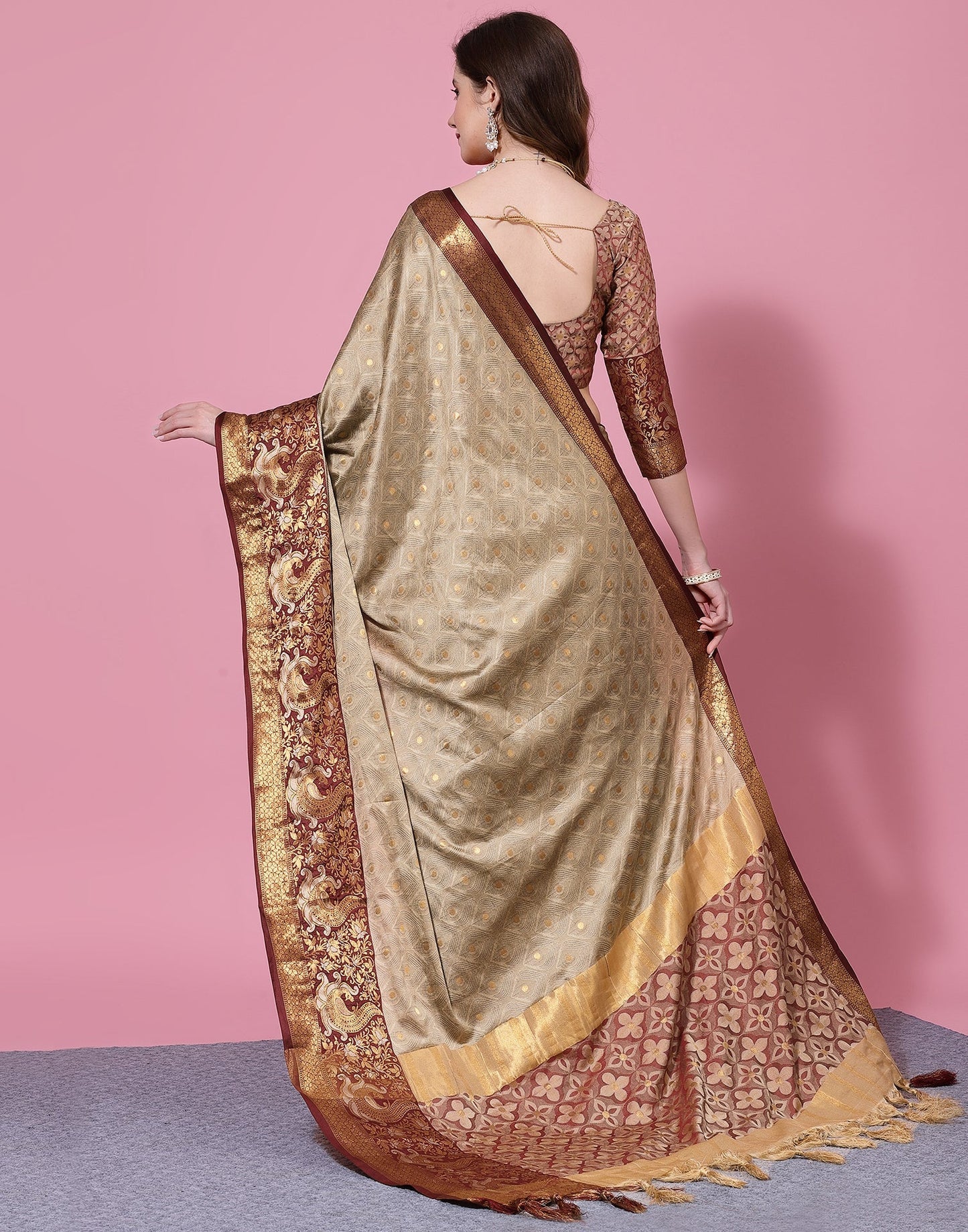 Beige Kanjivaram Silk Saree | Leemboodi