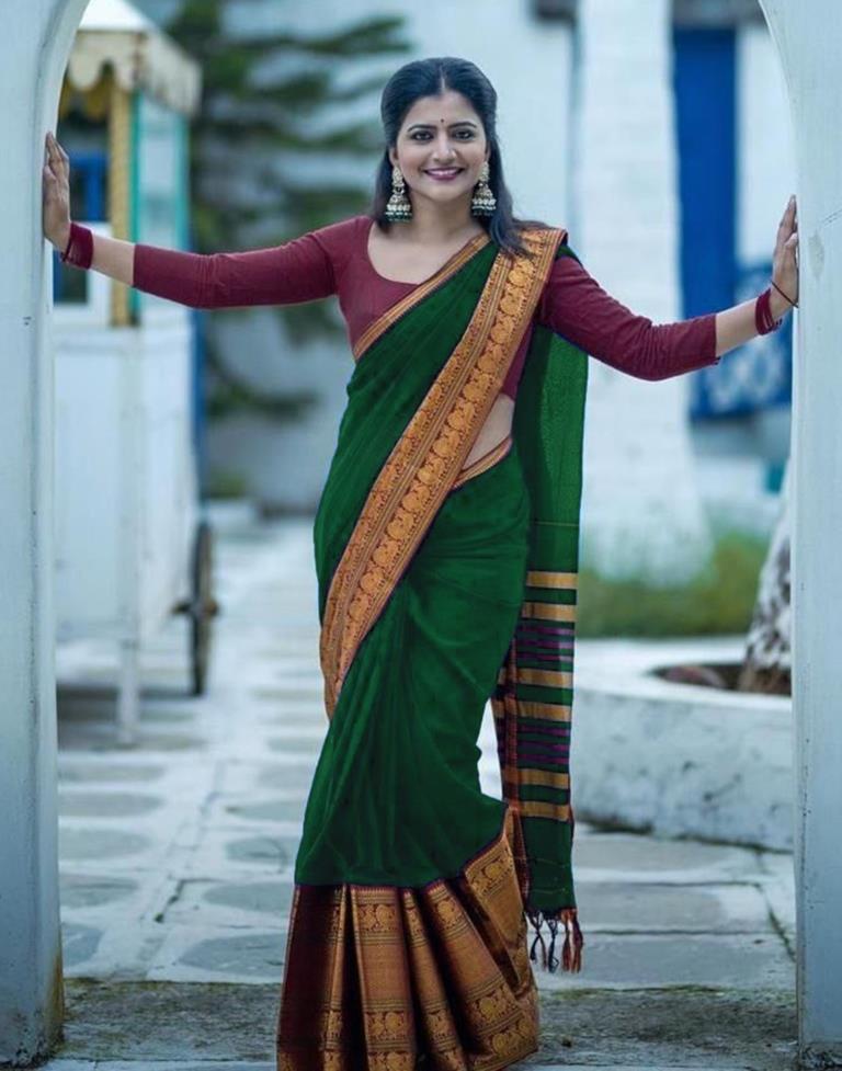 Dark Green Silk Saree | Leemboodi