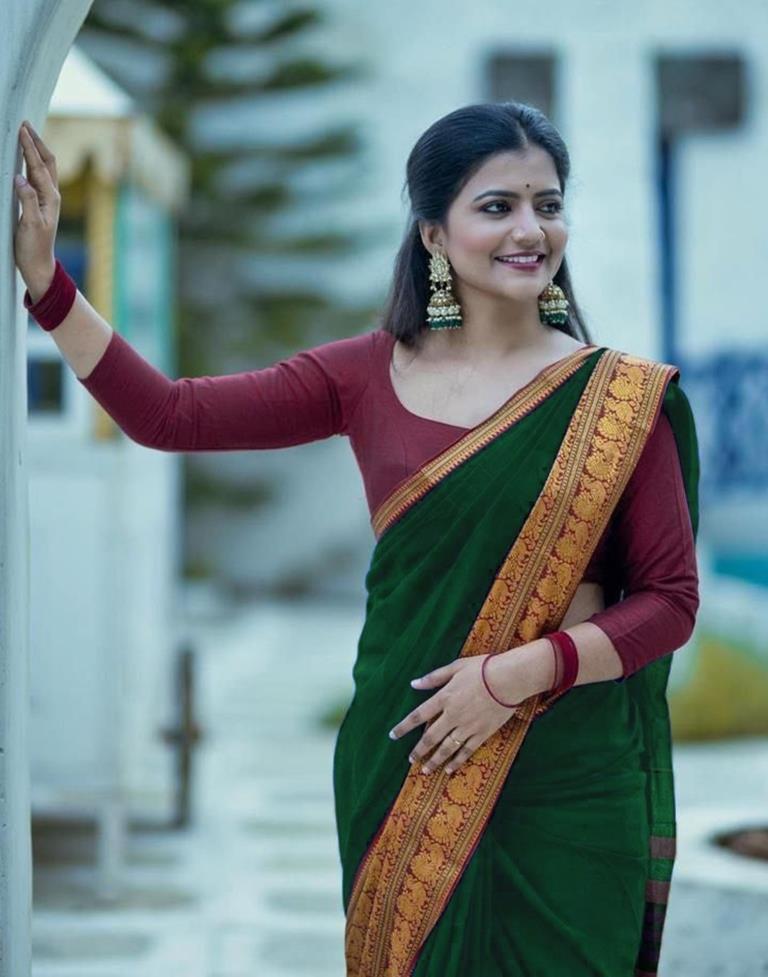 Dark Green Silk Saree | Leemboodi