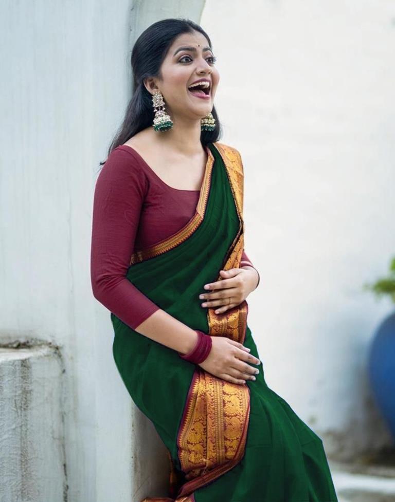 Dark Green Silk Saree | Leemboodi