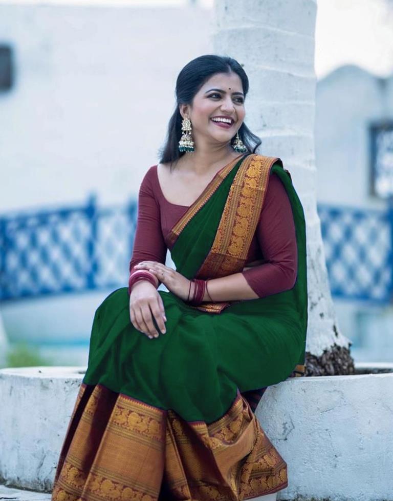 Dark Green Silk Saree | Leemboodi