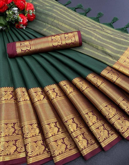 Dark Green Silk Saree | Leemboodi