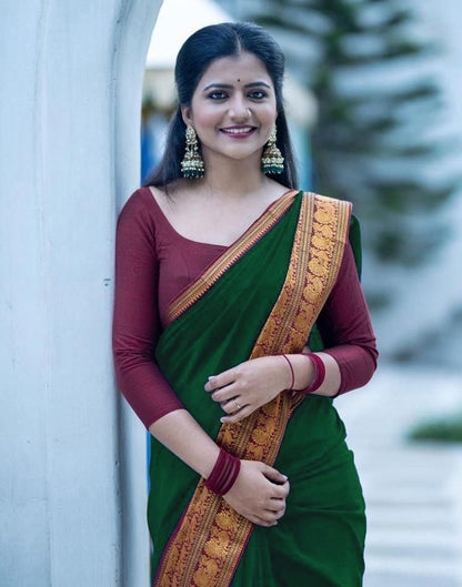 Dark Green Silk Saree | Leemboodi