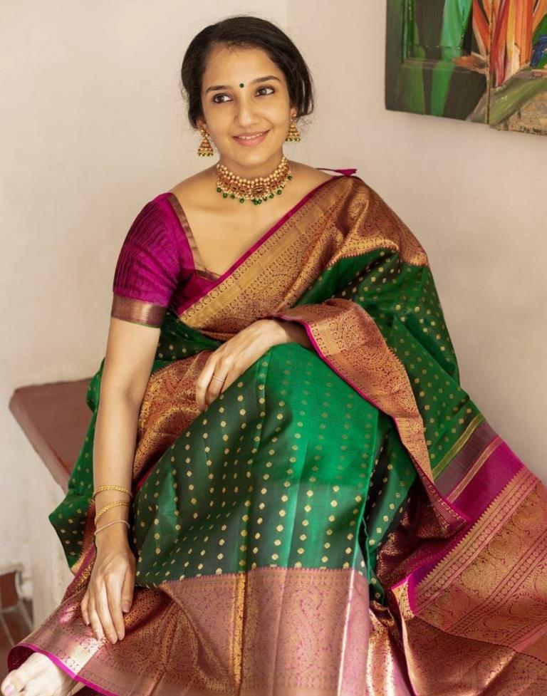 Bottle Green Silk Saree | Leemboodi