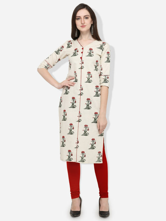 Off White Coloured Printed Khadi Cotton Kurti | Sudathi