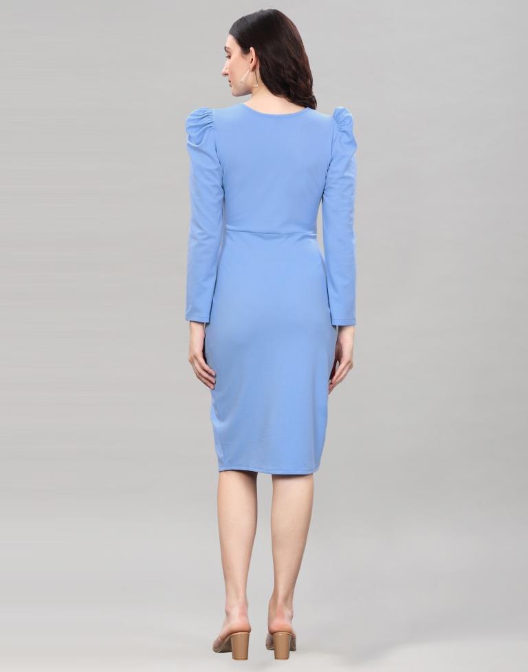Light Blue Puff Sleeve Bodycon Dress | Sudathi
