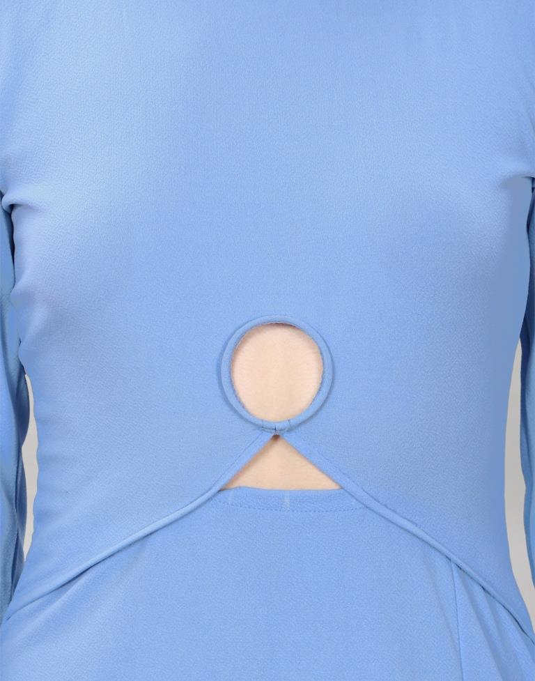 Light Blue Puff Sleeve Bodycon Dress | Sudathi