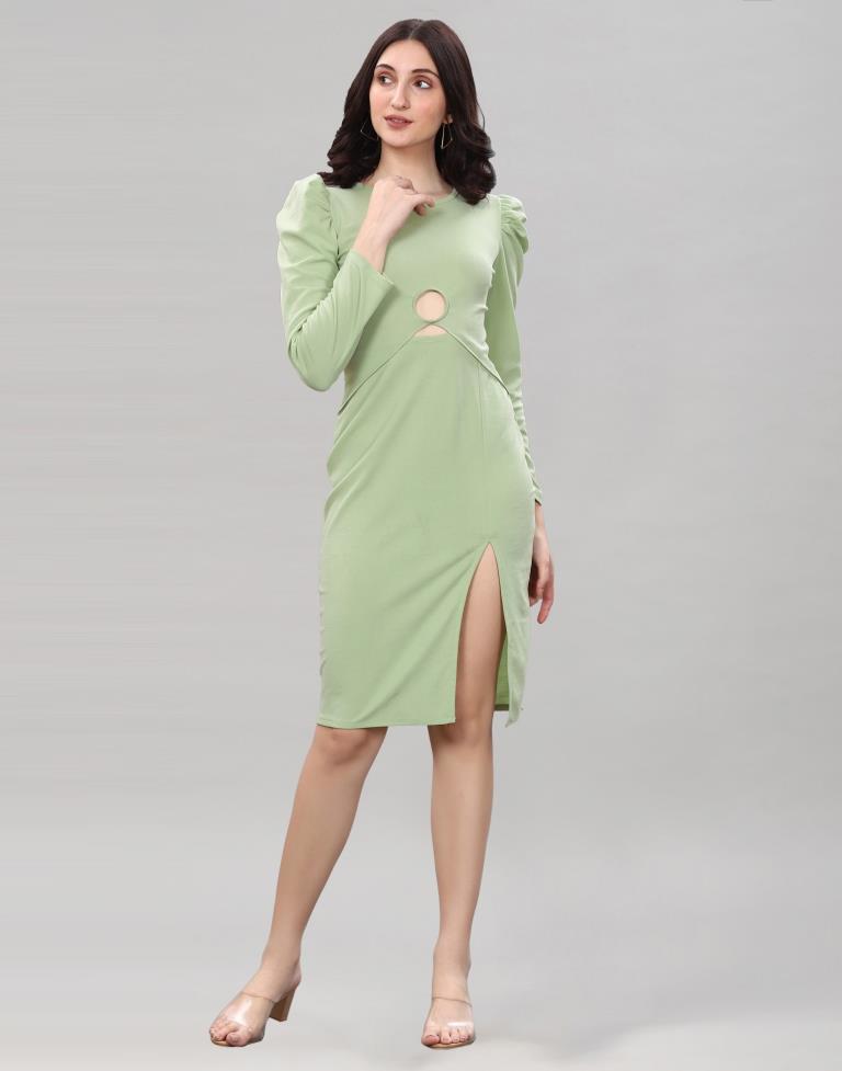 Pista Green Coloured Lycra Knitted Bodycon Dress | Sudathi