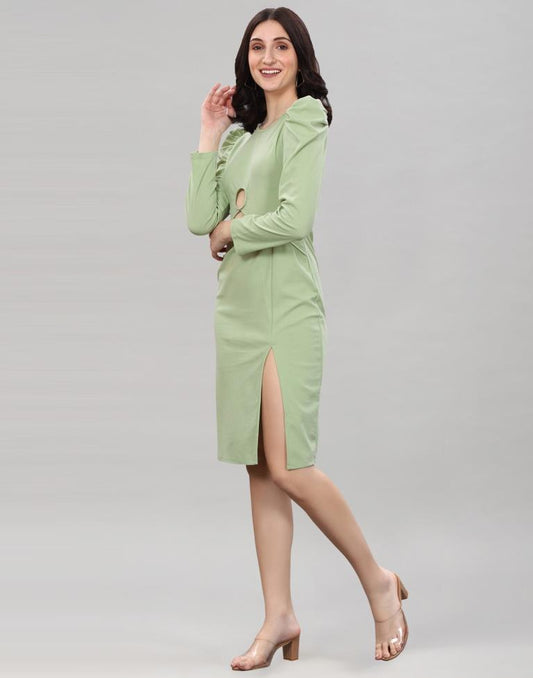 Pista Green Coloured Lycra Knitted Bodycon Dress | Sudathi
