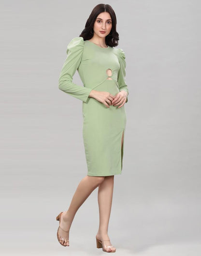 Pista Green Coloured Lycra Knitted Bodycon Dress | Sudathi