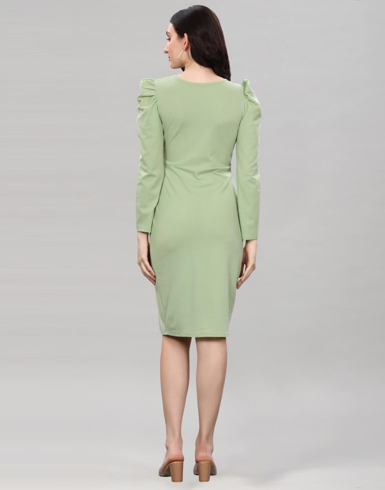 Pista Green Coloured Lycra Knitted Bodycon Dress | Sudathi
