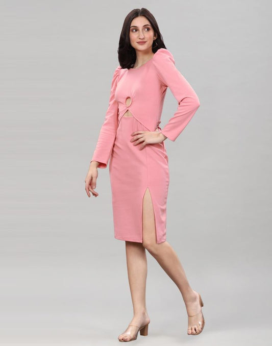 Pink Coloured Lycra Knitted Bodycon Dress | Sudathi