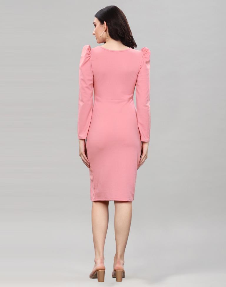 Pink Coloured Lycra Knitted Bodycon Dress | Sudathi