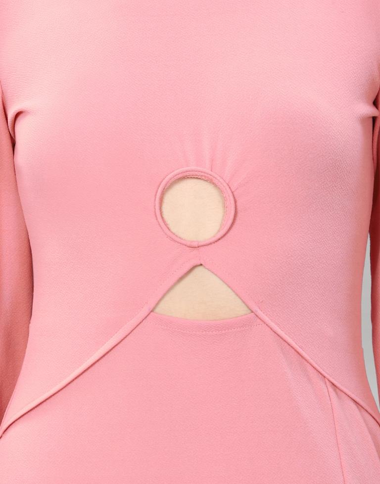 Pink Coloured Lycra Knitted Bodycon Dress | Sudathi