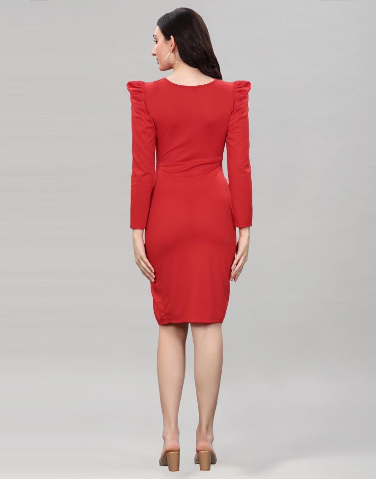 Red Coloured Lycra Knitted Bodycon Dress | Sudathi