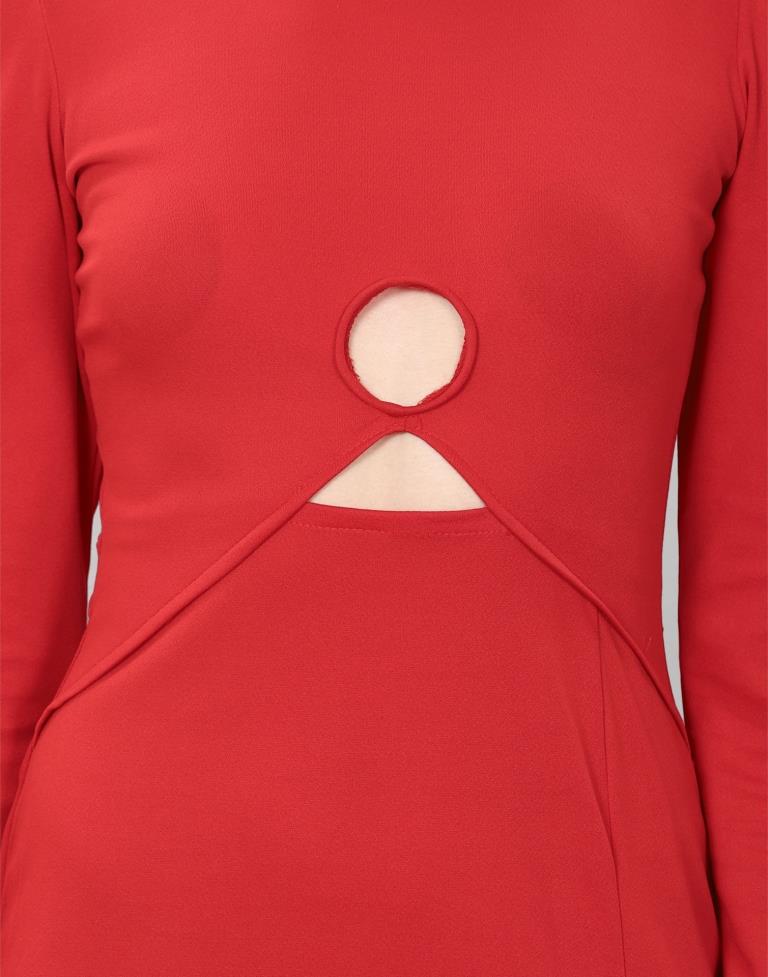Red Coloured Lycra Knitted Bodycon Dress | Sudathi
