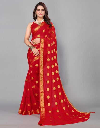 Red Chiffon Banarasi Saree | Leemboodi