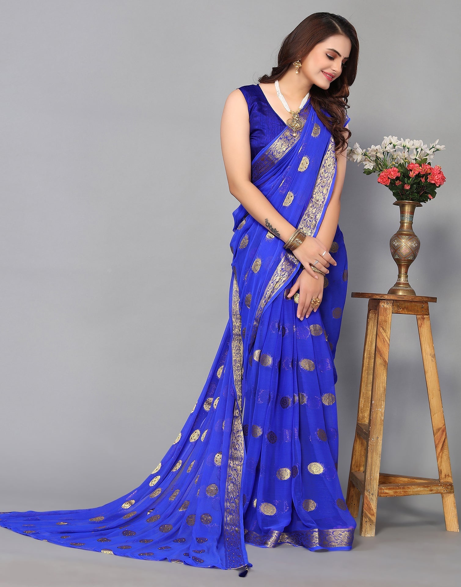Blue Chiffon Banarasi Saree | Sudathi