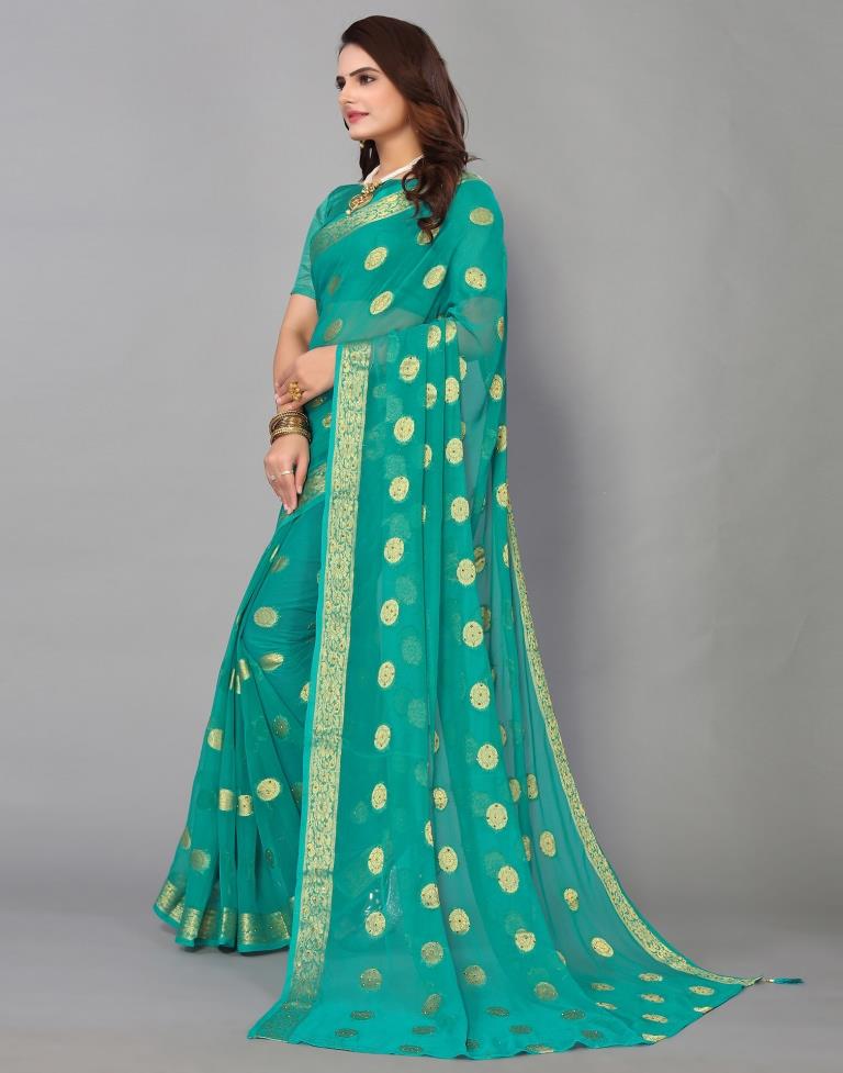 Rama Green Chiffon Banarasi  Saree | Sudathi