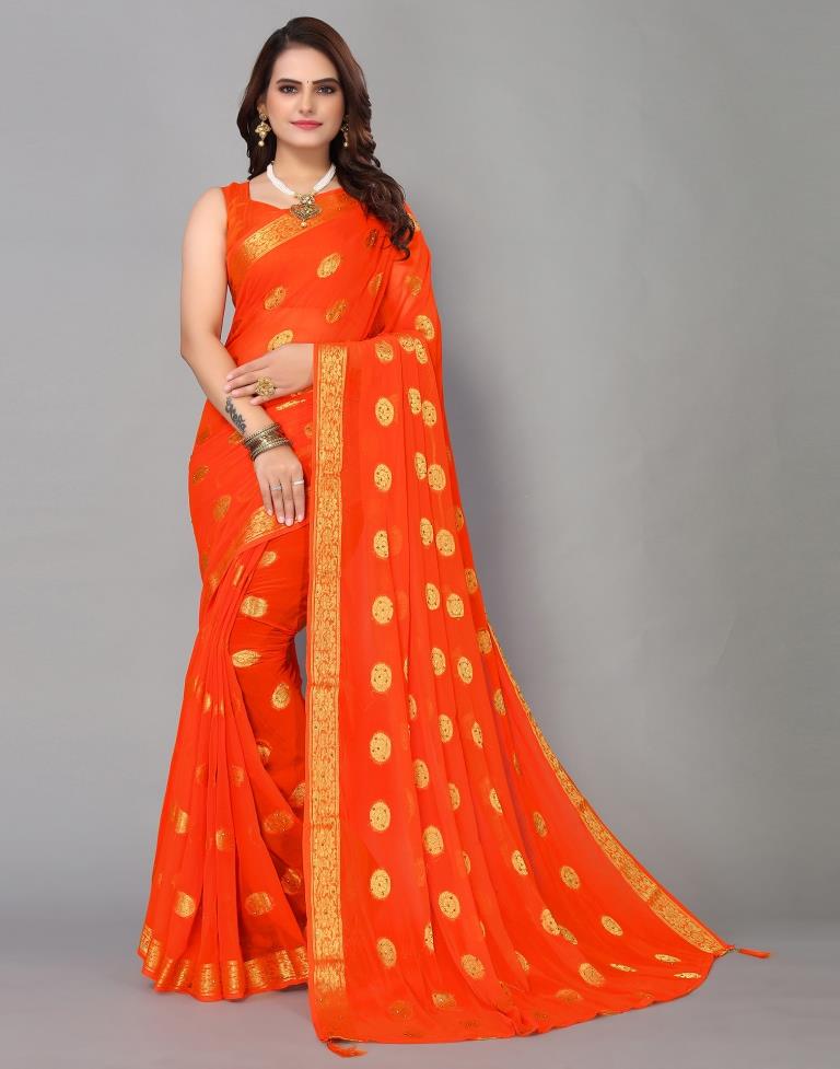 Orange Chiffon Banarasi Saree | Sudathi