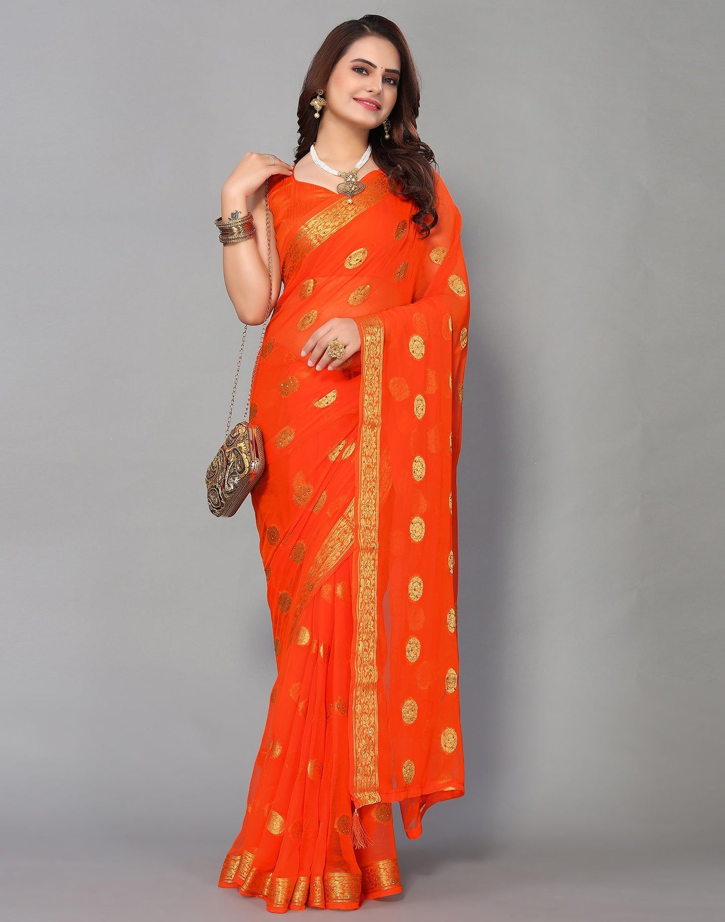 Orange Chiffon Banarasi Saree | Sudathi