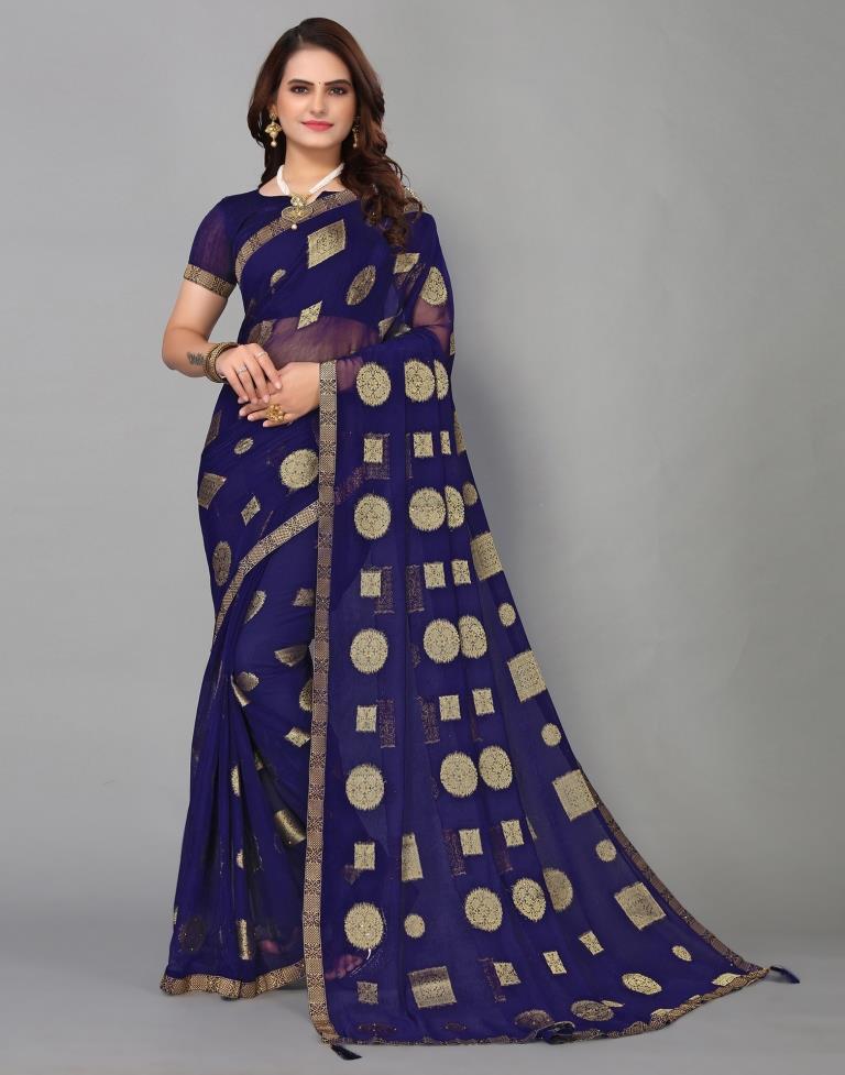 Navy Blue Chiffon Saree | Sudathi