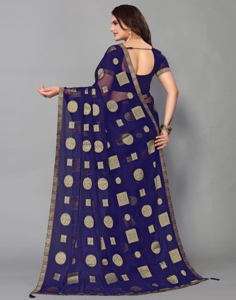 Navy Blue Chiffon Saree | Sudathi
