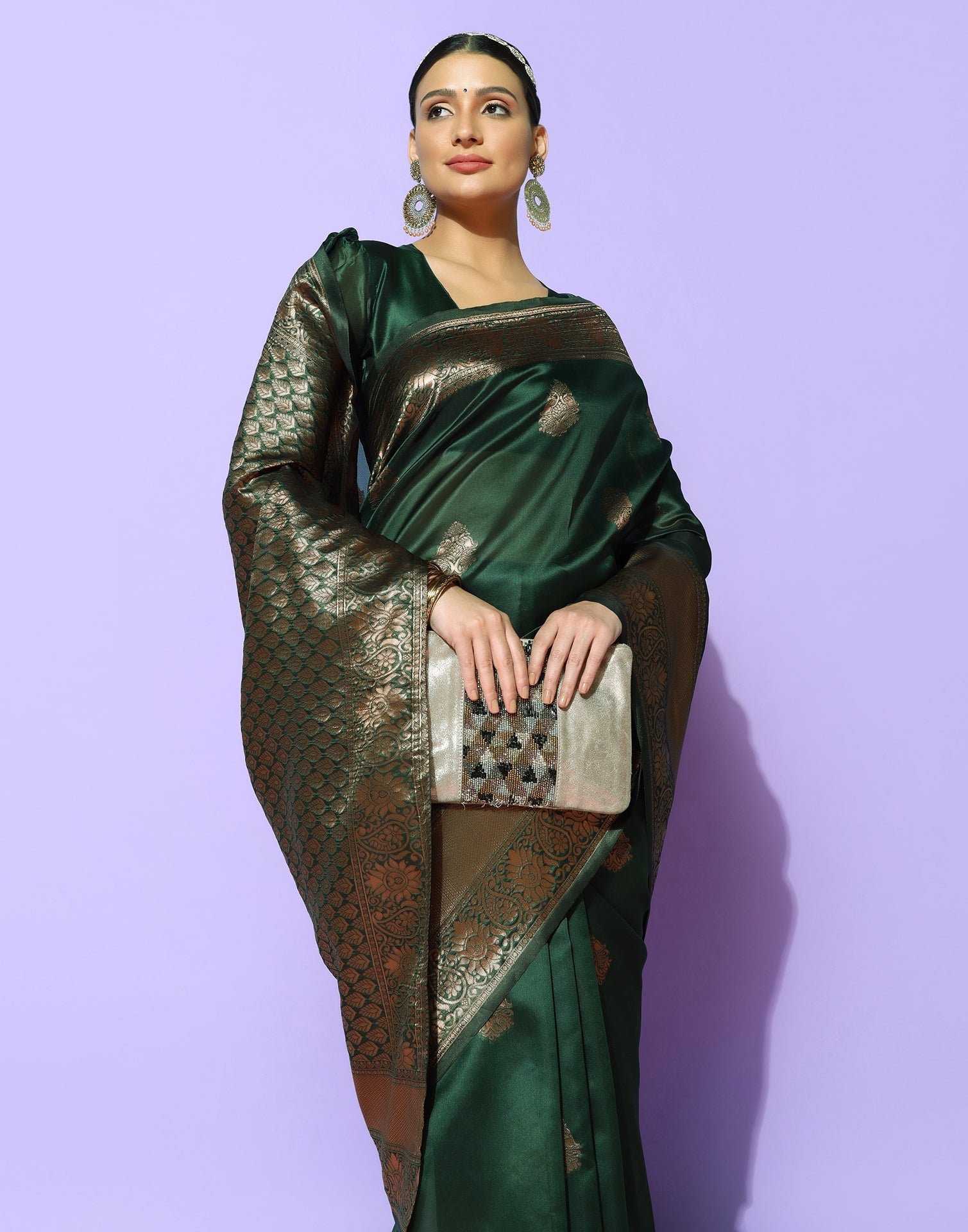 Dark Green Banarasi Silk Saree | Sudathi