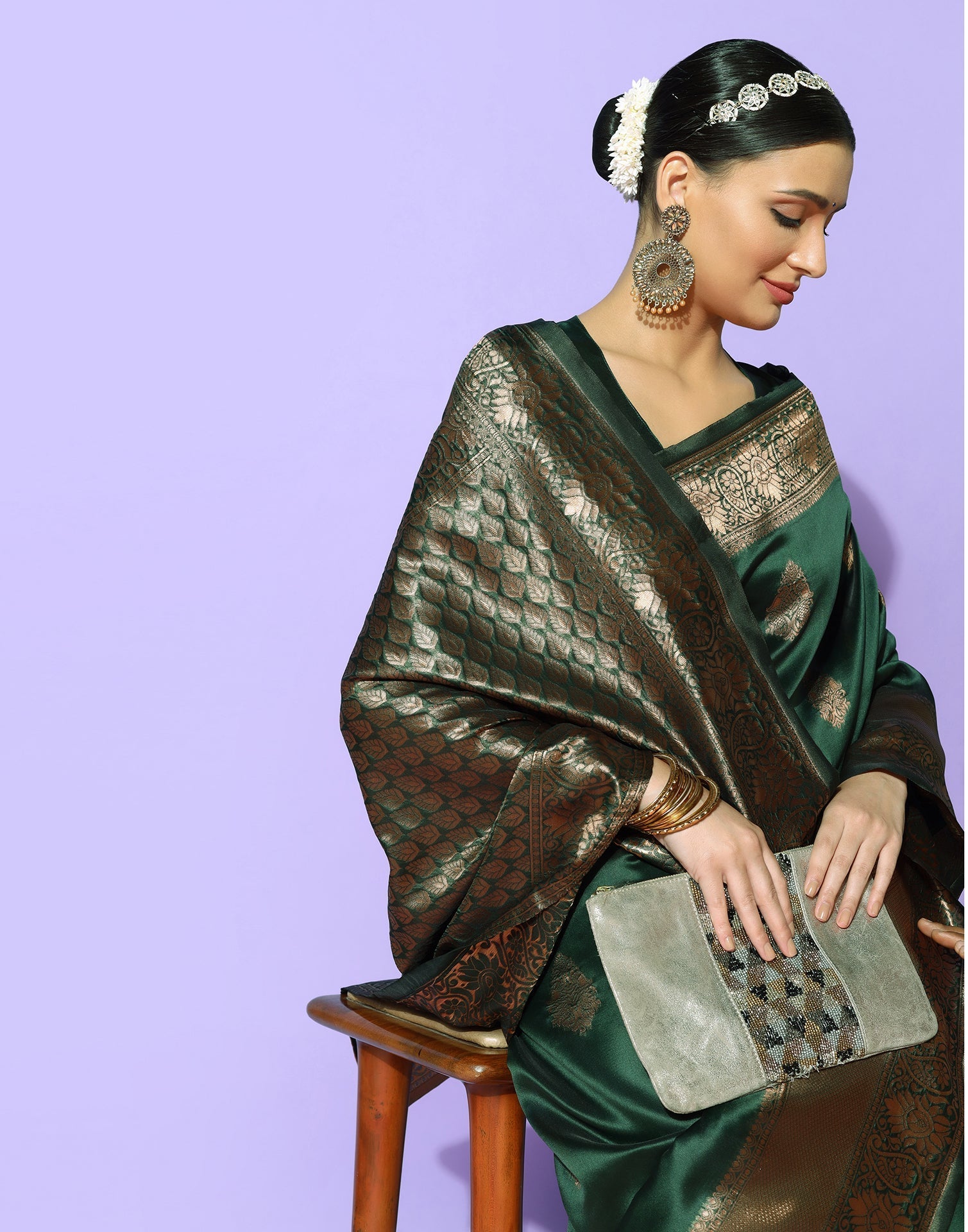 Dark Green Banarasi Silk Saree | Sudathi