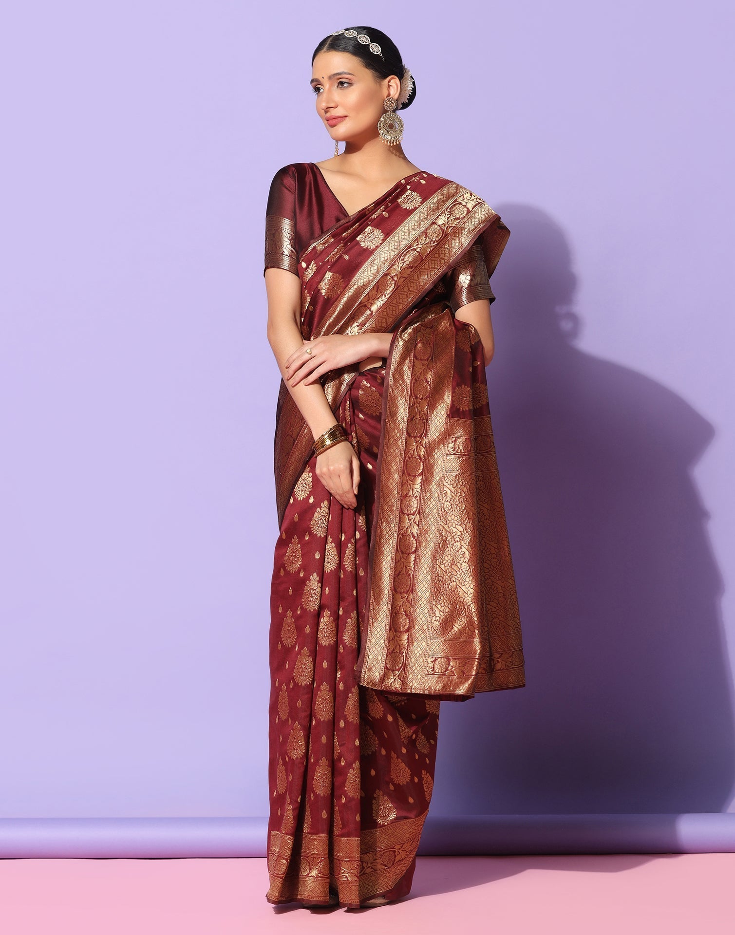 Maroon Banarasi Silk Saree | Sudathi