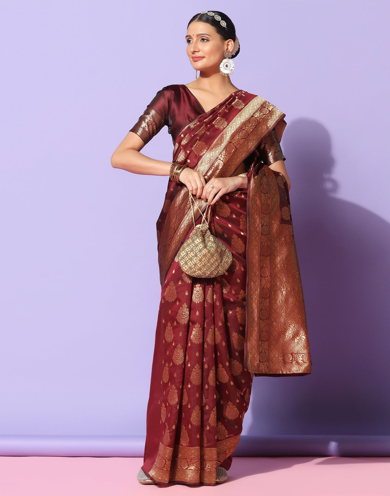 Maroon Banarasi Silk Saree | Sudathi