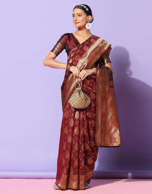 Maroon Banarasi Silk Saree | Sudathi