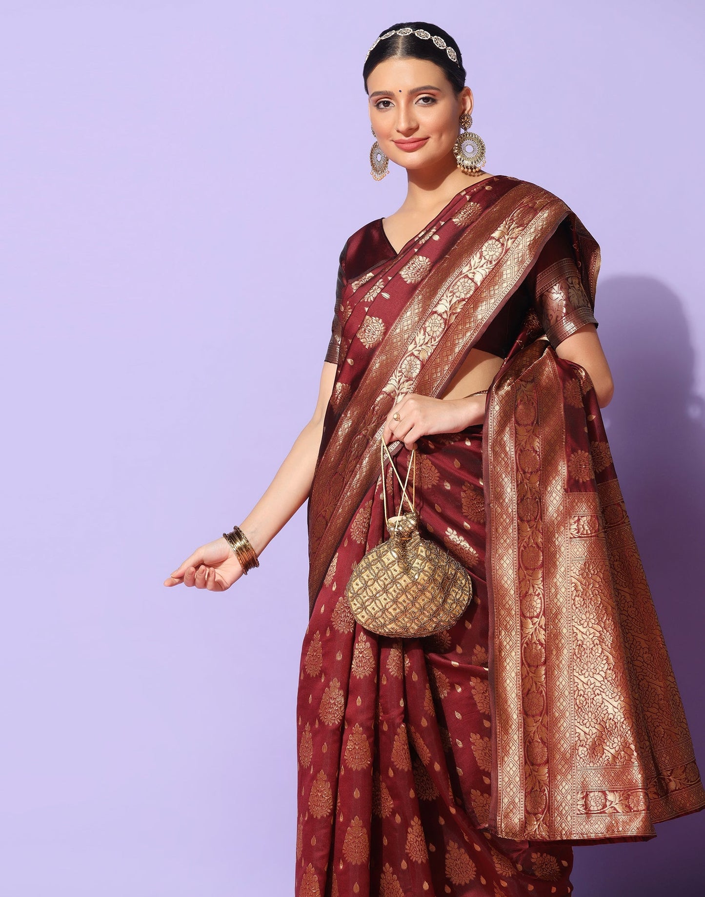 Maroon Banarasi Silk Saree | Sudathi
