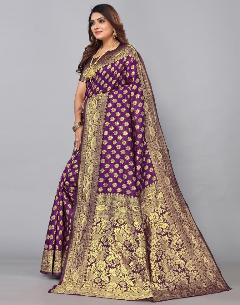 Wine Banarasi Silk Saree | Leemboodi