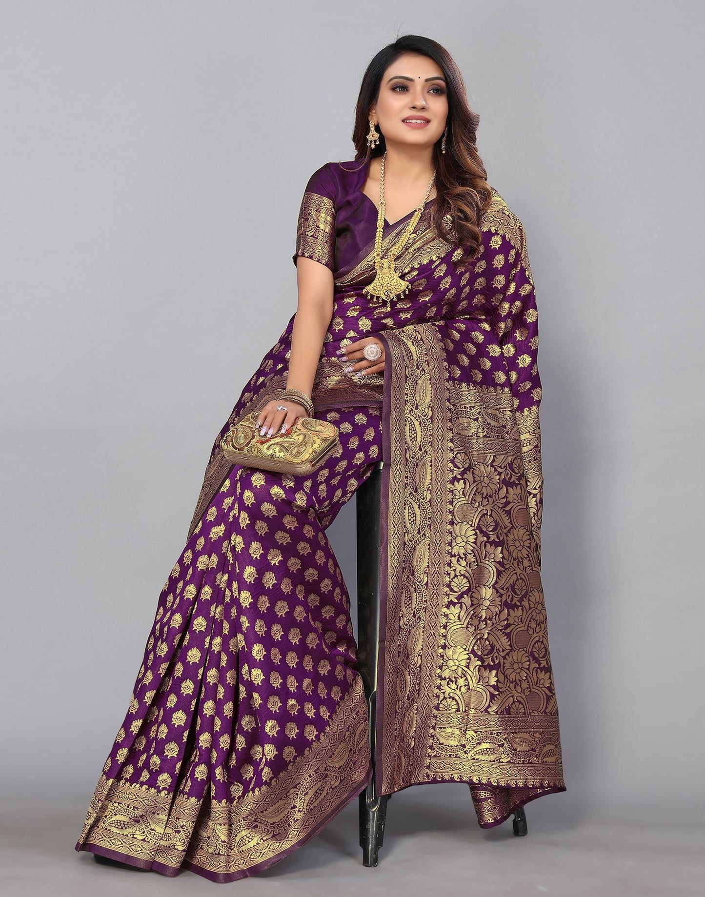 Wine Banarasi Silk Saree | Leemboodi